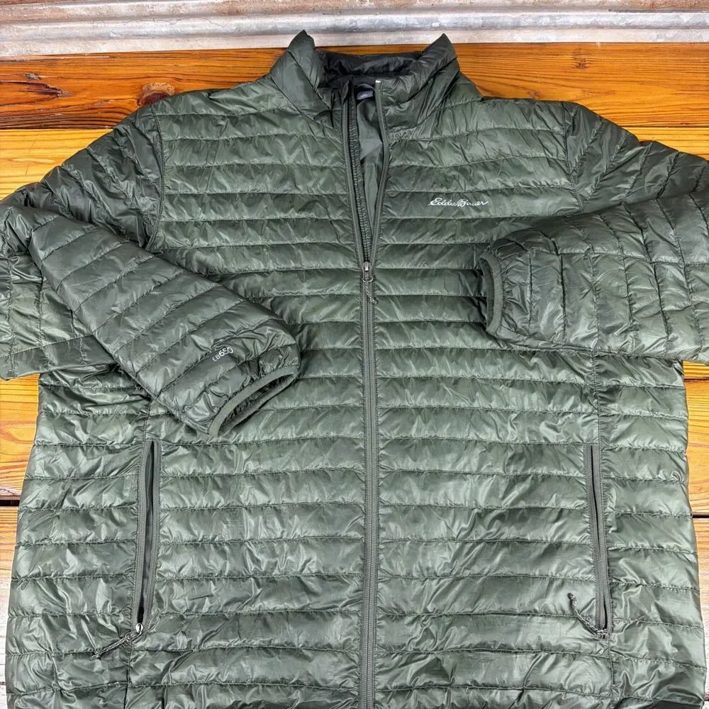 Eddie Bauer Jacket Men’s XXL Green  EB650 Goose Down Puffer Full Zip Quilted